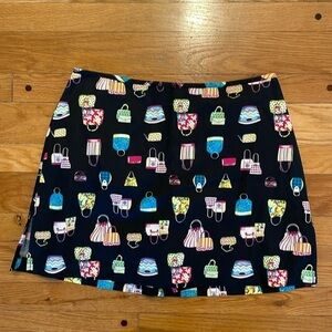 Vintage David Paul Skort Size 12 Black Purse Print Cotton Stretch Skirt Shorts